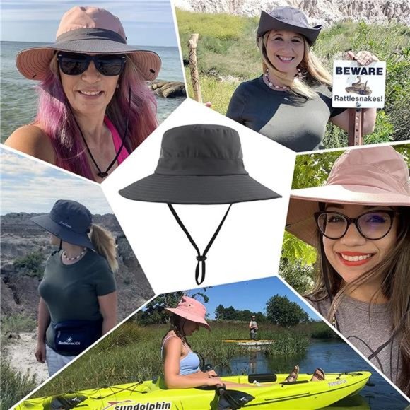 Womens Summer Sun Hat Wide Brim Outdoor UV Protection Hat Foldable Ponytail Cap - Picture 7 of 7